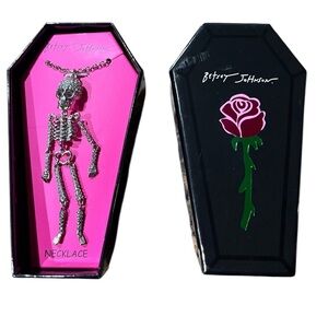 BETSEY JOHNSON Halloween Moving Crystal-Studded Silver Skeleton Necklace NEW NWT